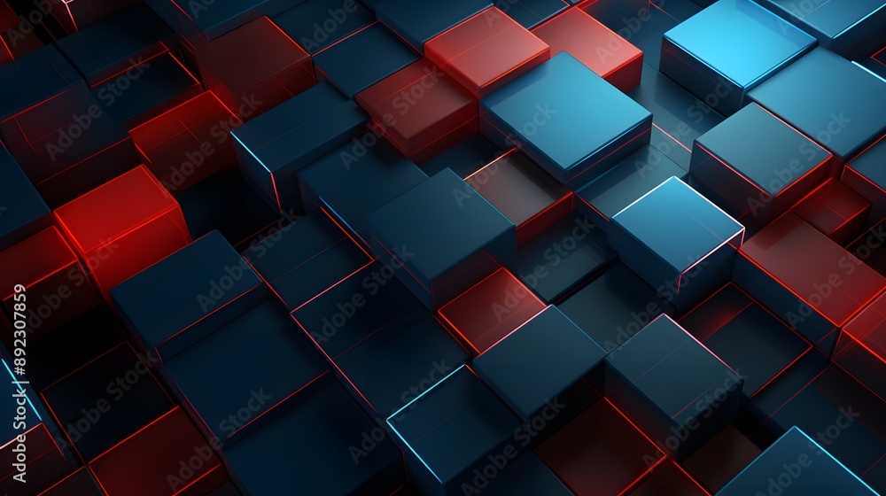 3d rendering of red and blue abstract geometric background. Scene for advertising, technology, showcase, banner, game, sport, cosmetic, business, metaverse. Sci-Fi Illustration. Product display 3d rendering of red and blue abstract geometric background. Scene for advertising, technology, showcase, banner, game, sport, cosmetic, business, metaverse. Sci-Fi Illustration. Product display