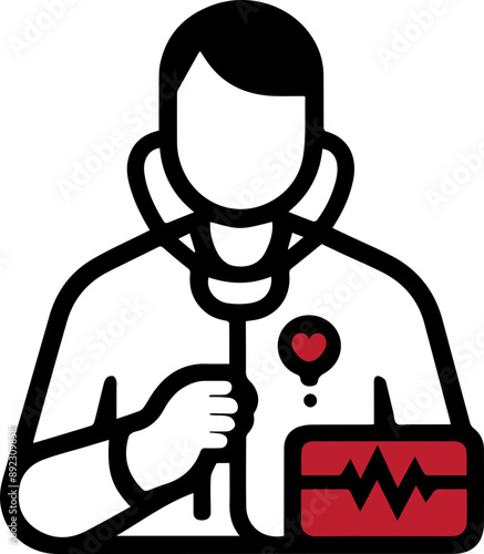 An illustration of a doctor with a stethoscope and heart monitor, symbolizing healthcare and medical professions.