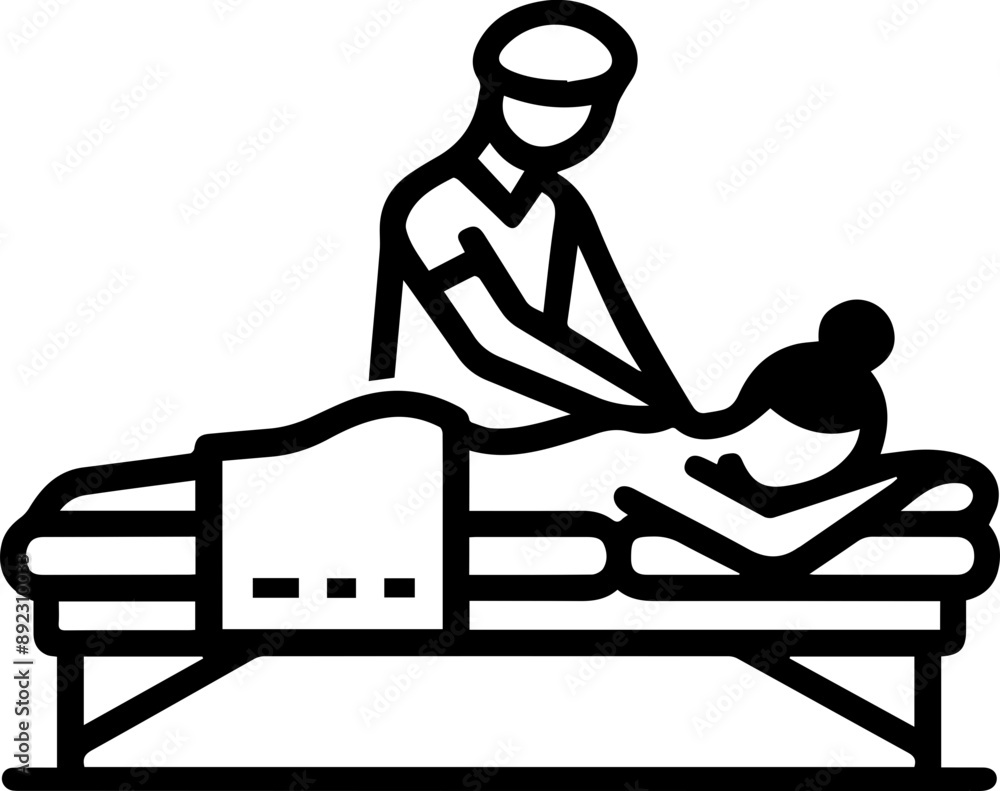 A silhouette of a massage therapist providing a relaxing treatment to a client on a massage table. A silhouette of a massage therapist providing a relaxing treatment to a client on a massage table.