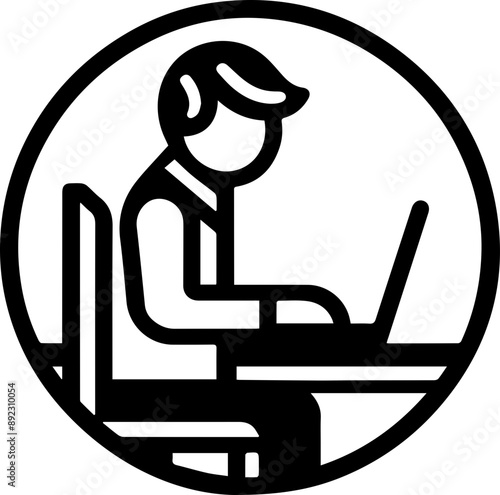 Minimalist icon of a person working on a laptop, representing remote work and productivity.