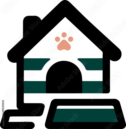 A cute illustration of a pet house with paws, representing a cozy and loving environment for animals.