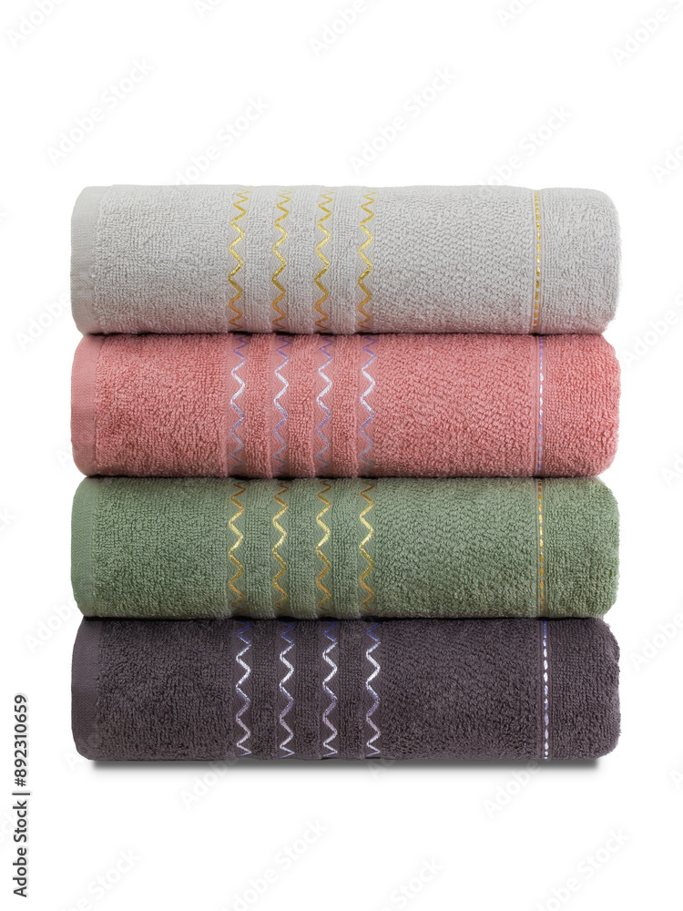 multi-colored Terry cotton bath towels, isolate on a white background multi-colored Terry cotton bath towels, isolate on a white background