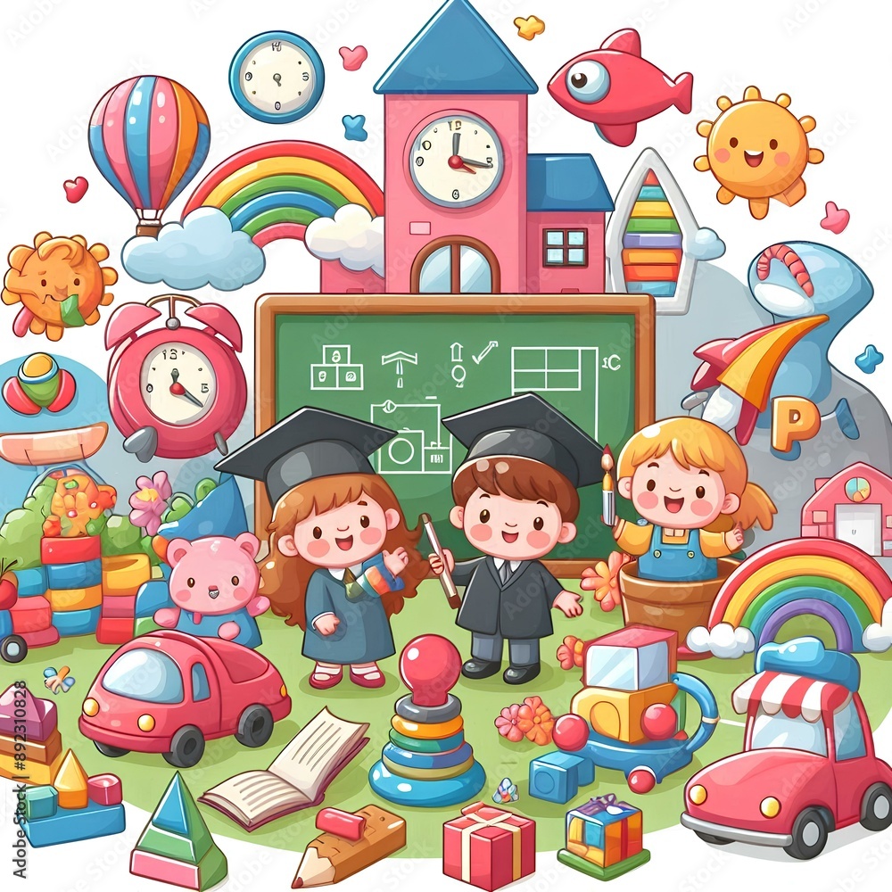 Obraz premium Early childhood education design pattern, edge detail design, cartoon.