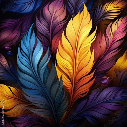 Wallpaper Mural High Resolution 8K Boho Feather Print with Vibrant Colors Torontodigital.ca