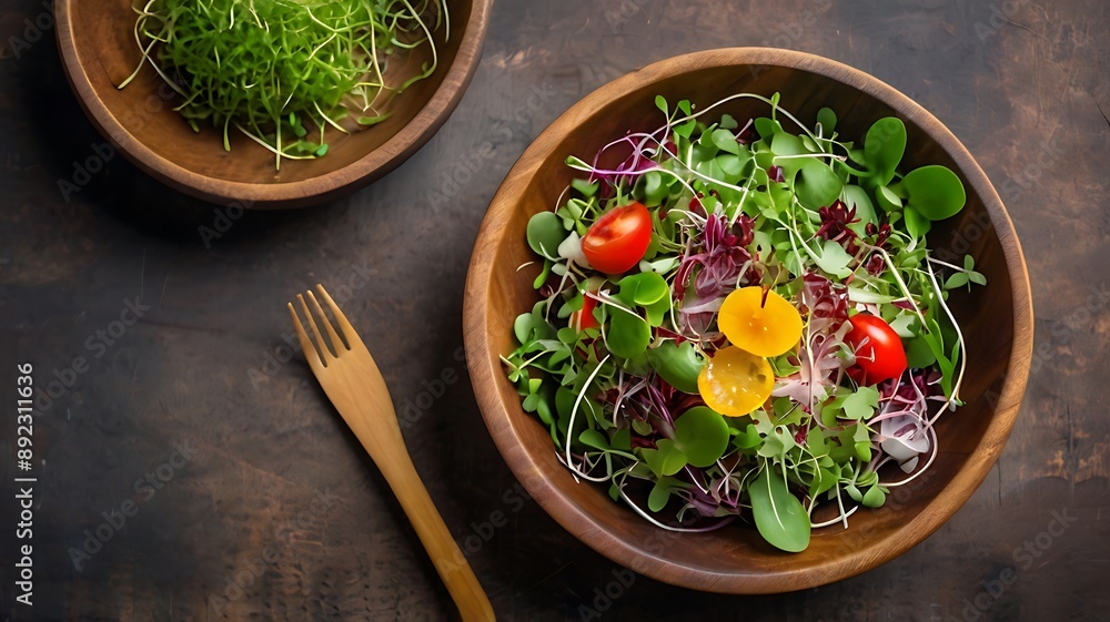 mix of fresh salad and vegetables in a clay bowl, health, sport, diet mix of fresh salad and vegetables in a clay bowl, health, sport, diet