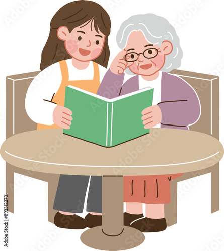 노인 일러스트_사회복지사_요양보호사 일러스트