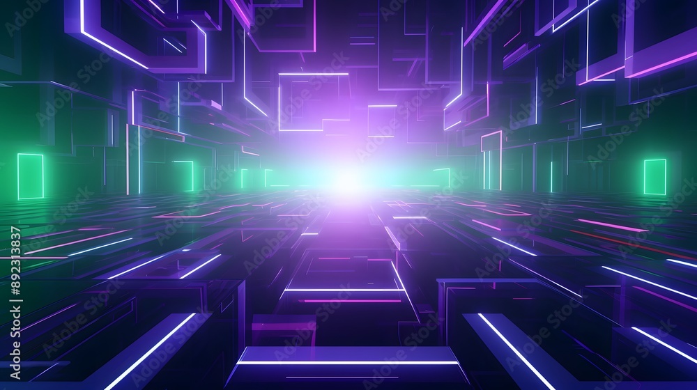 3d rendering of green and purple abstract geometric background. Scene for advertising, technology, showcase, banner, game, sport, cosmetic, business, metaverse. Sci-Fi Illustration. Product display 3d rendering of green and purple abstract geometric background. Scene for advertising, technology, showcase, banner, game, sport, cosmetic, business, metaverse. Sci-Fi Illustration. Product display