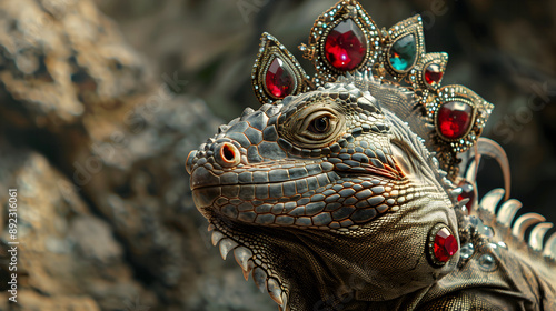 Iguana with emeralds and rubies on its crest photo