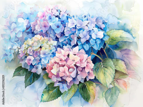Wallpaper Mural Tranquil Watercolor Painting of a Lush Hydrangea Bouquet Torontodigital.ca