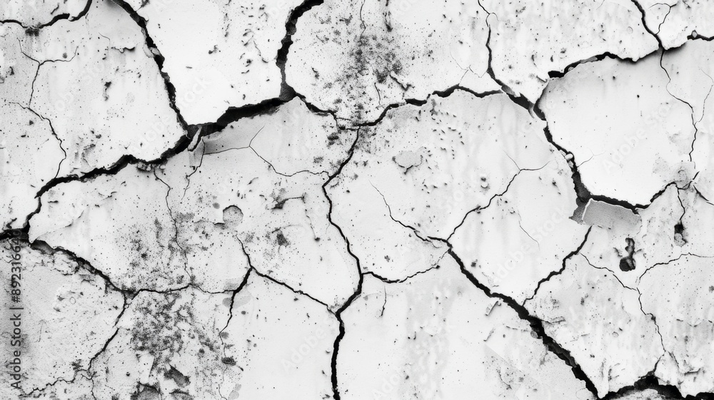 Abstract background of cracked white dry soil with a distressed surface. This image symbolizes fragility, vulnerability, weathering, erosion, and time. Abstract background of cracked white dry soil with a distressed surface. This image symbolizes fragility, vulnerability, weathering, erosion, and time.