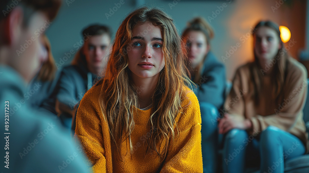 Fototapeta premium Portrait of a Teenager in a support group setting.