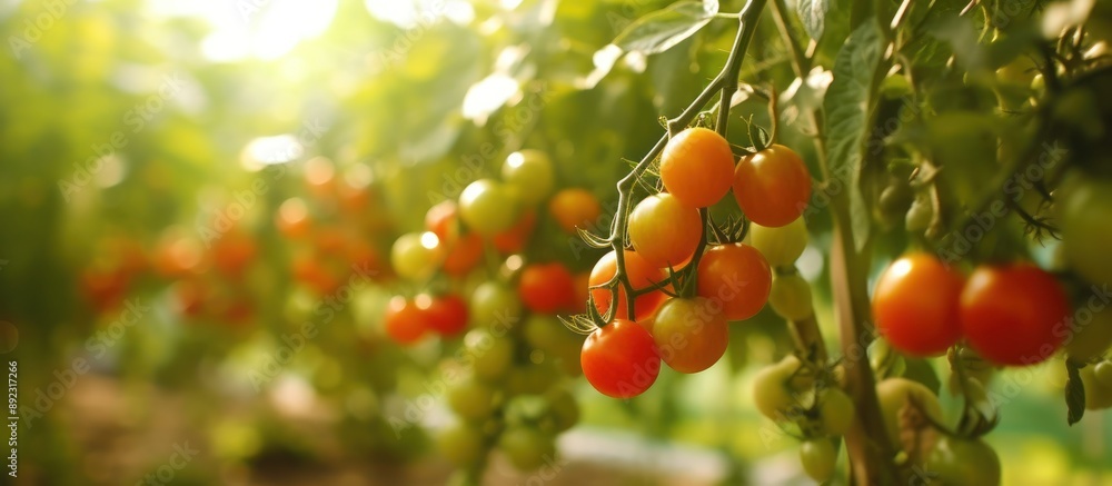 Red and Yellow Tomatoes Ripening on a Vine Red and Yellow Tomatoes Ripening on a Vine