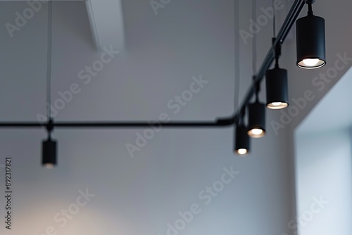 Close-Up of Black Track Lighting System in Modern Home Interior Design