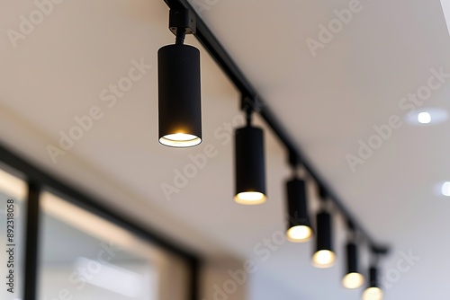 Close-Up of Black Track Lighting System in Modern Home Interior Design