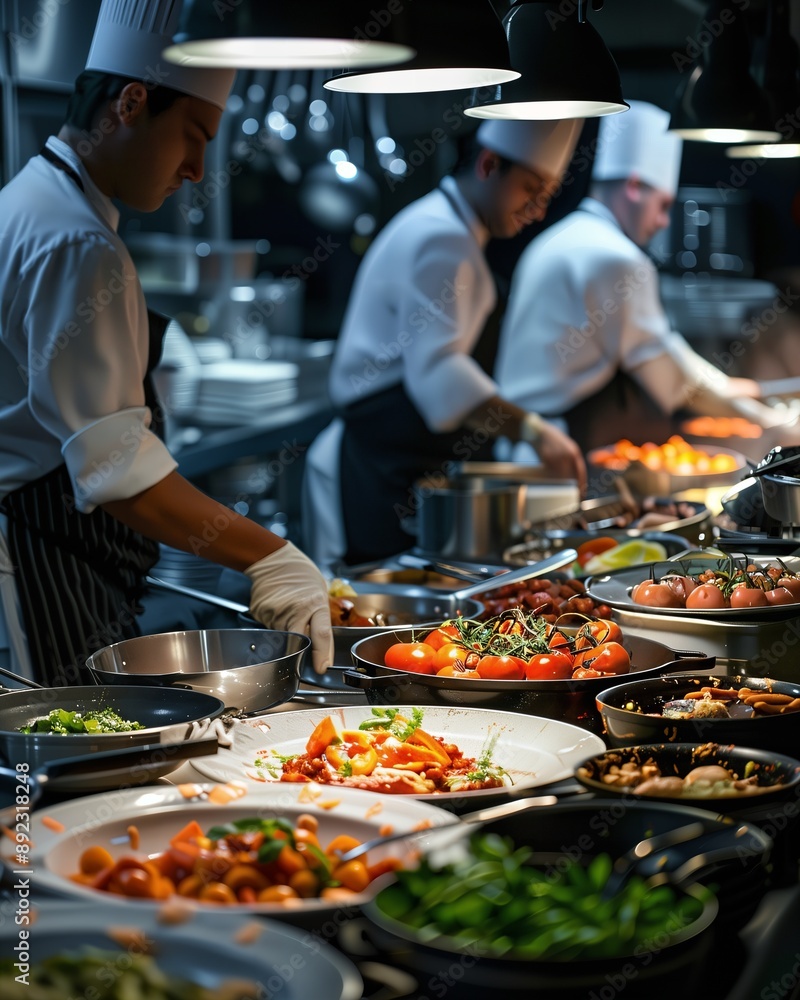 a group of chefs preparing food in a kitchen a group of chefs preparing food in a kitchen
