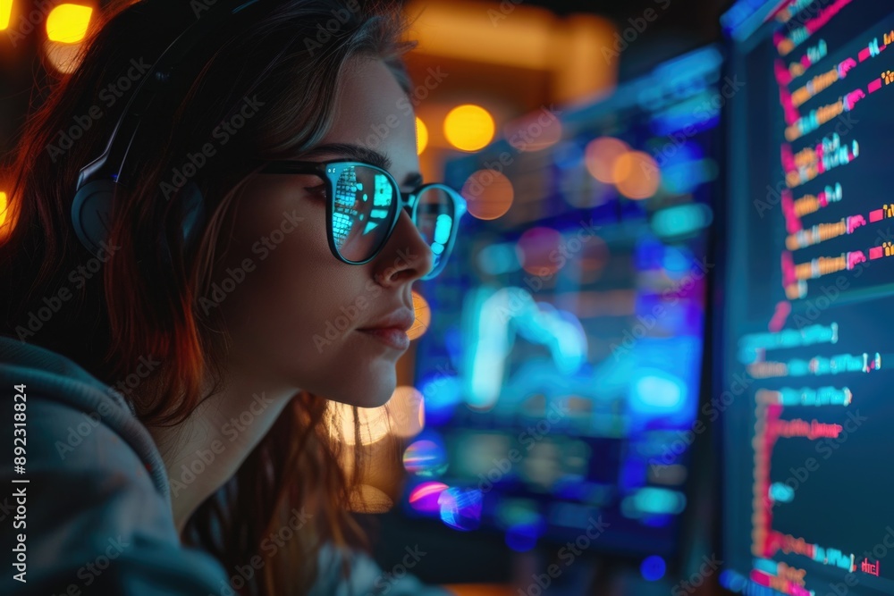 A person sitting in front of a computer, focused on the screen A person sitting in front of a computer, focused on the screen