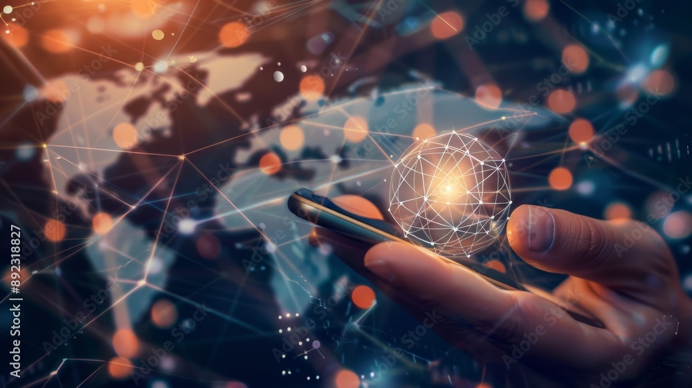 A hand holding a smartphone with a glowing globe, symbolizing global connectivity, technology, communication, innovation, and the future of the internet. A hand holding a smartphone with a glowing globe, symbolizing global connectivity, technology, communication, innovation, and the future of the internet.