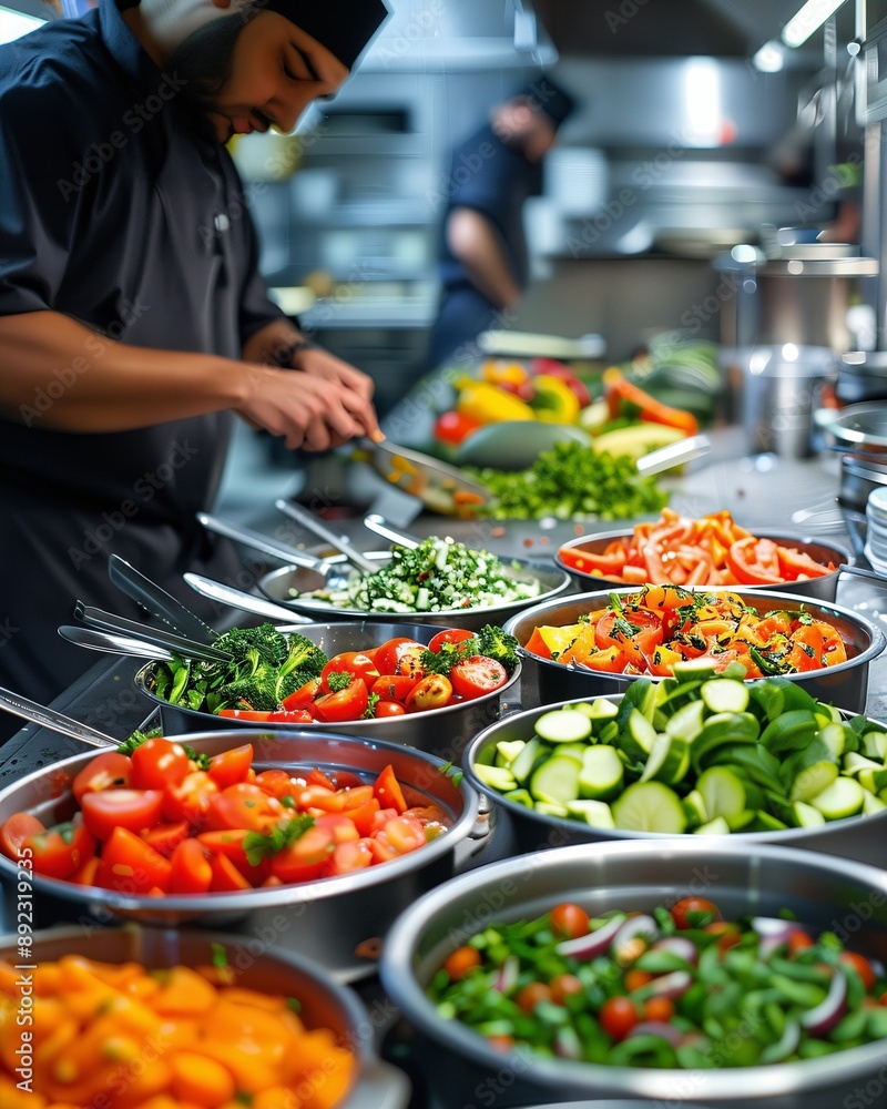 Obraz premium a man in a kitchen preparing a variety of vegetables