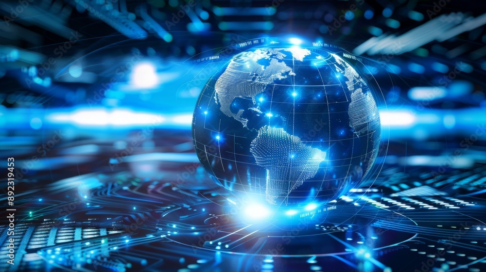 A glowing globe representing global connectivity, digital communication, technological advancement, information sharing, and the interconnectedness of the world. A glowing globe representing global connectivity, digital communication, technological advancement, information sharing, and the interconnectedness of the world.