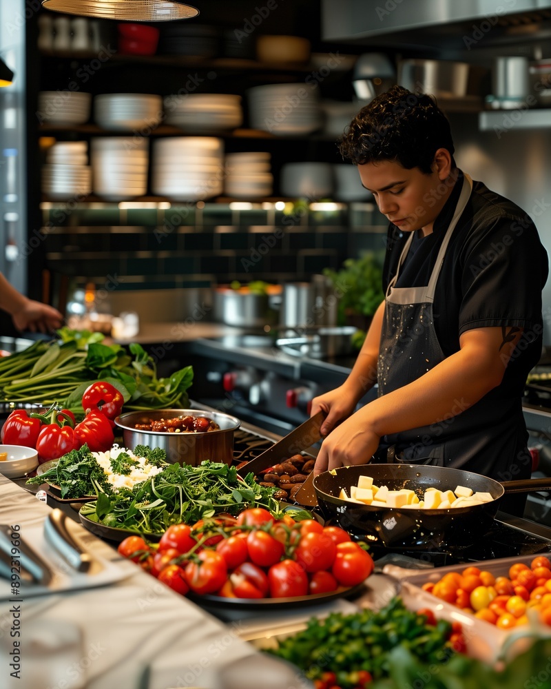 a man preparing food in a kitchen with lots of vegetables a man preparing food in a kitchen with lots of vegetables