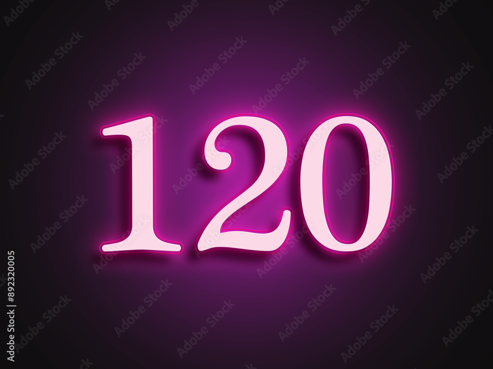 Pink glowing Neon light text effect of number 120. Pink glowing Neon light text effect of number 120.