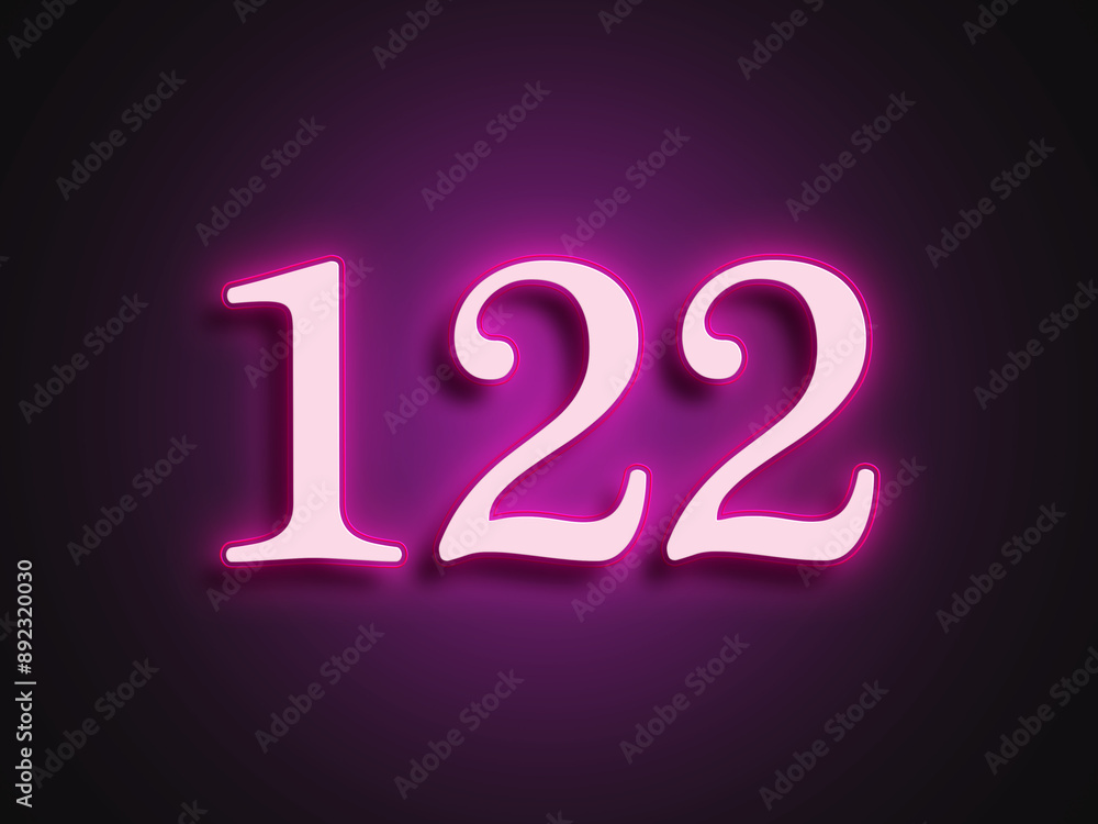 Pink glowing Neon light text effect of number 122. Pink glowing Neon light text effect of number 122.