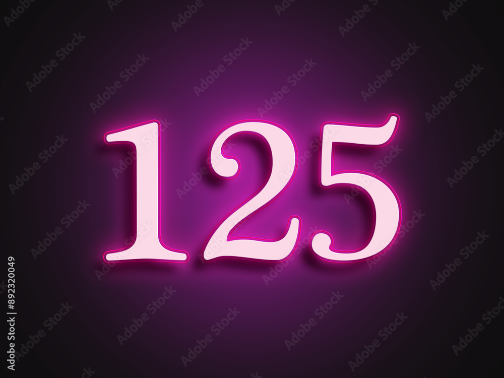 Pink glowing Neon light text effect of number 125. Pink glowing Neon light text effect of number 125.