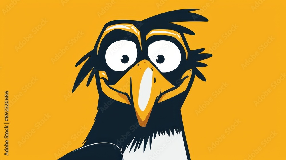 Fototapeta premium Stylized cartoon bird with a large, curved beak, expressive eyes, and a playful demeanor