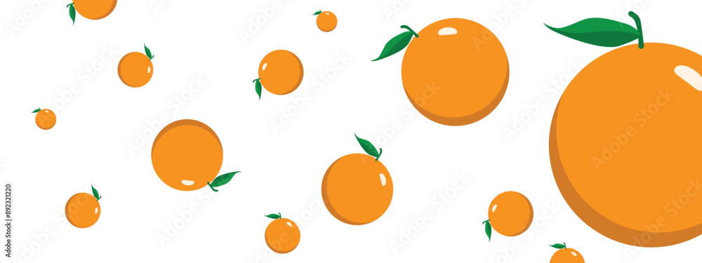 Orange floating in the air with green leaves isolated on background. Vector illustration Orange floating in the air with green leaves isolated on background. Vector illustration