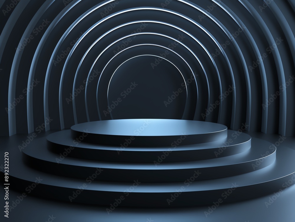 Obraz premium Abstract 3D podium with concentric rings pulsating and radiating outward, creating a sense of motion and depth