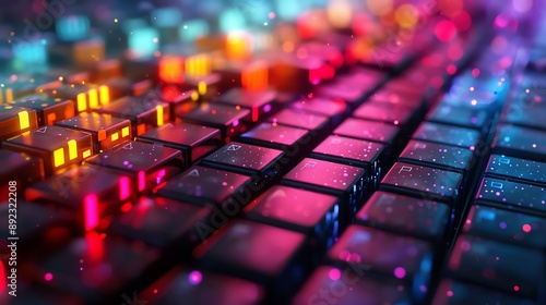 Abstract 3D mosaic of glowing musical tiles, creating a vibrant, colorful pattern photo