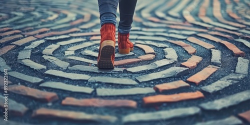 A person walking counterclockwise in a circle, representing the whimsical notion of widdershins photo