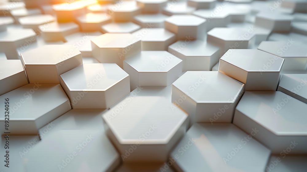 Minimalist 3D background with white hexagonal tiles and subtle gradient lighting Minimalist 3D background with white hexagonal tiles and subtle gradient lighting