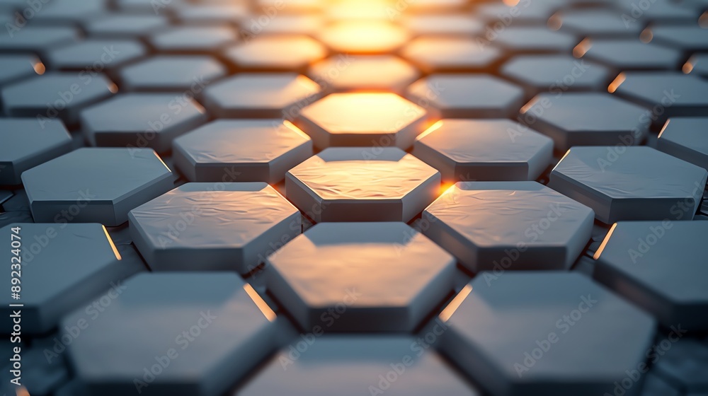 Minimalist 3D background with white hexagonal tiles and subtle gradient lighting Minimalist 3D background with white hexagonal tiles and subtle gradient lighting