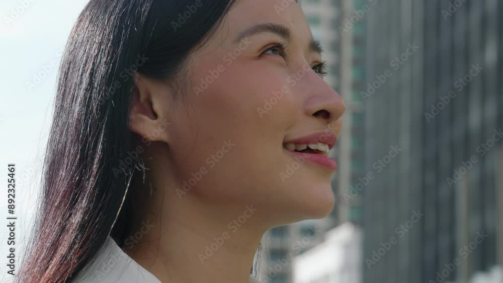 Girl Is Ready to Start a New Life, Opens Her Eyes and Sighs with Relief. Girl Is Ready to Start a New Life, Opens Her Eyes and Sighs with Relief.