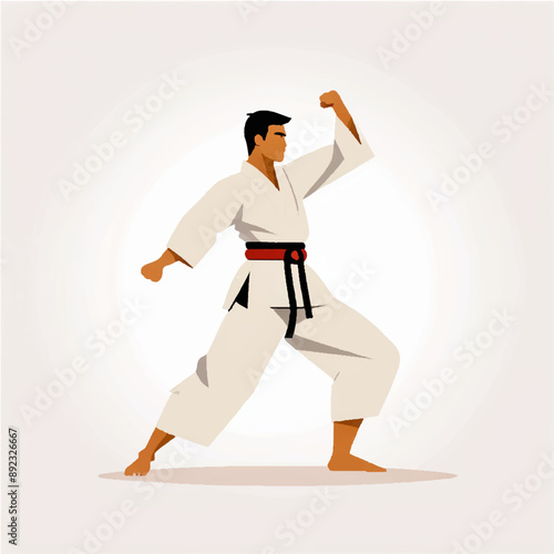 Budo Series - Vector graphics of single sportsmen in Keikogi doing Judo, Karate and other east asian sports