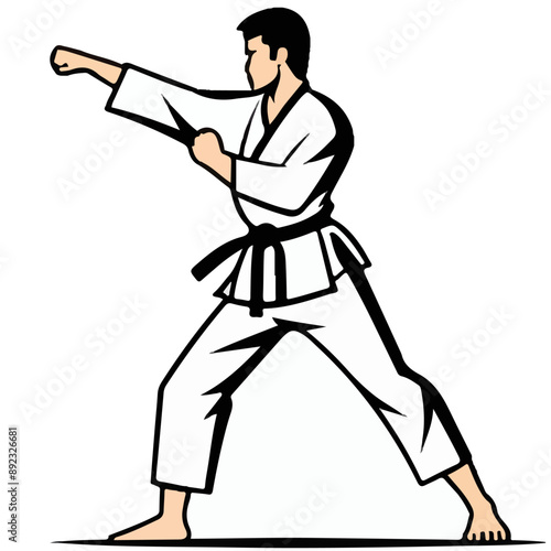 Budo Series - Vector graphics of single sportsmen in Keikogi doing Judo, Karate and other east asian sports