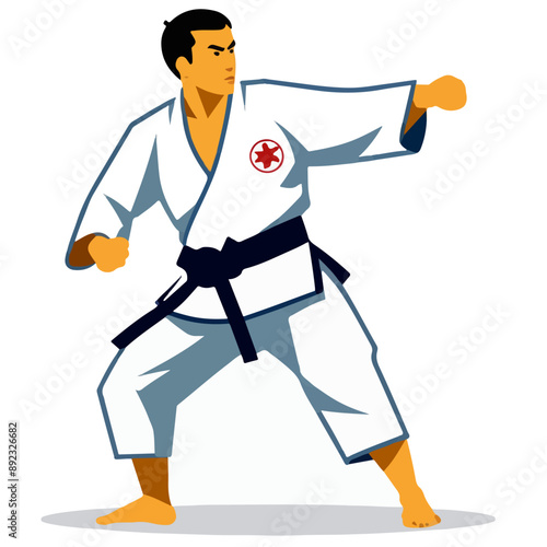Budo Series - Vector graphics of single sportsmen in Keikogi doing Judo, Karate and other east asian sports