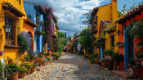 A charming street with colorful buildings