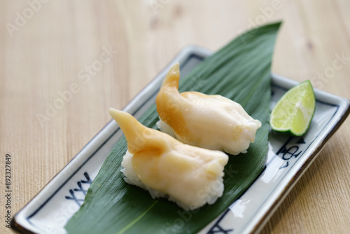 Ishikagegai (Bering sea cockle) nigiri sushi, Japanese cuisine photo