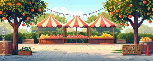 Outdoor local market stall, craft fair, farmers market empty table for product display. vector simple illustration