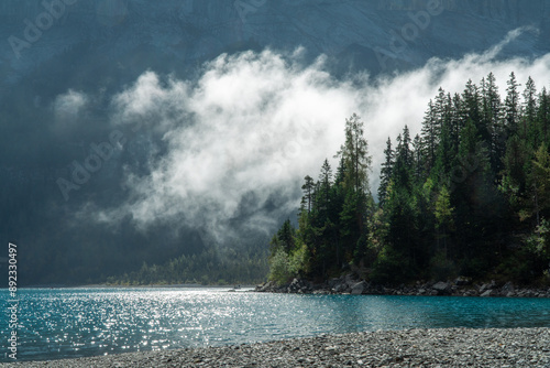 Canvas Print mystic clouds by the lake