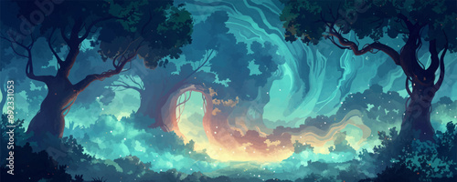 Wallpaper Mural Mystical forest portal hidden among ancient trees, with swirling mist and magical energy. Vector flat minimalistic isolated illustration. Torontodigital.ca