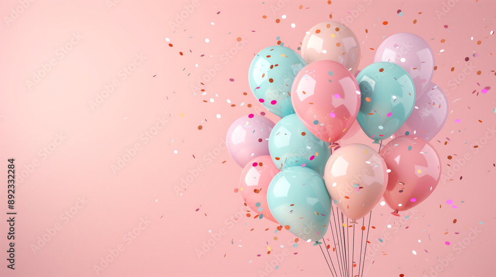 Colorful balloons float against a soft pink background, perfect for celebrations, parties, and joyful moments. Colorful balloons float against a soft pink background, perfect for celebrations, parties, and joyful moments.