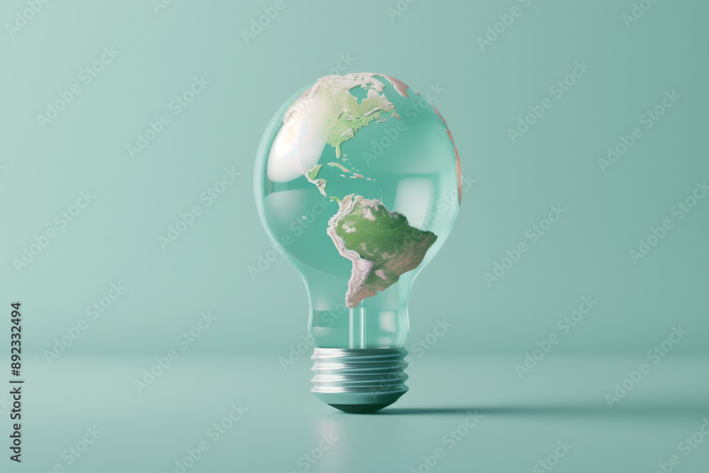 Creative image of a light bulb containing a transparent globe, symbolizing innovative ideas and global awareness for sustainability. Creative image of a light bulb containing a transparent globe, symbolizing innovative ideas and global awareness for sustainability.