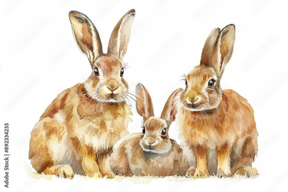 Mother hare and two kits in watercolor on white background. Children's Book Illustration Mother hare and two kits in watercolor on white background. Children's Book Illustration
