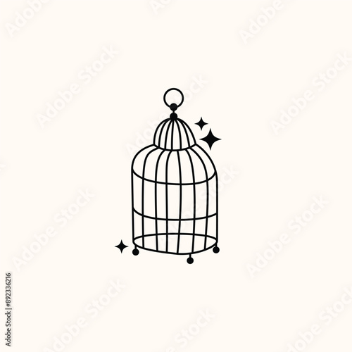Set of different outlined cages. Line art ornamental bird cages collection, metal animal transport handing cages. Vector modern illustration isolated on background