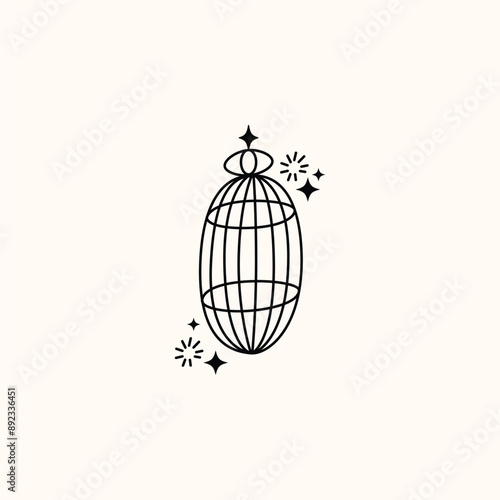 Set of different outlined cages. Line art ornamental bird cages collection, metal animal transport handing cages. Vector modern illustration isolated on background