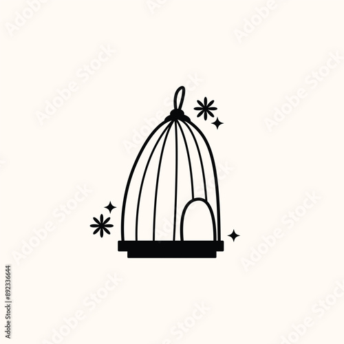 Set of different outlined cages. Line art ornamental bird cages collection, metal animal transport handing cages. Vector modern illustration isolated on background