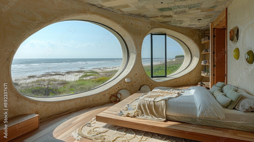 Fototapeta premium Ocean View Bedroom in Modern Coastal Home